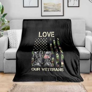 Love Our Veterans Throw Blanket Camo American Flag Military Supportive Veterans Day TS10 Print Your Wear