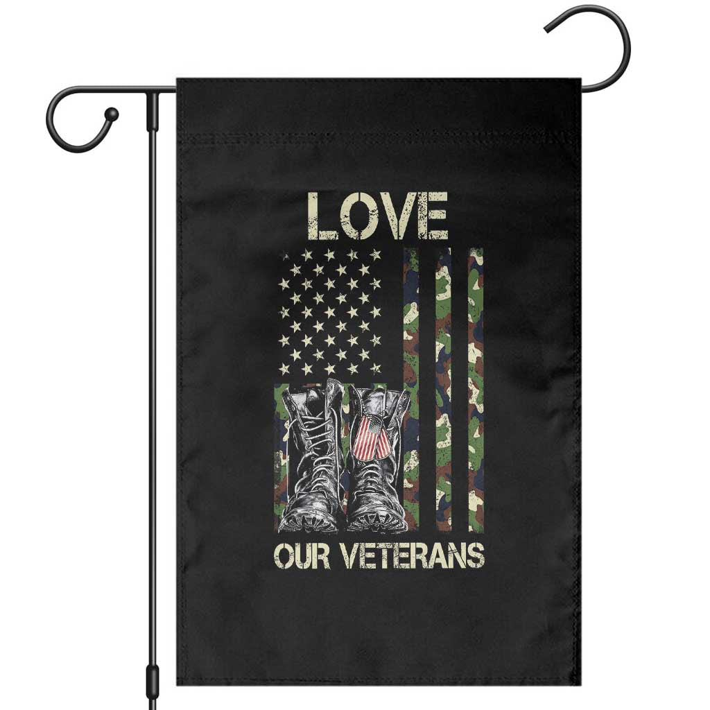 Love Our Veterans Garden Flag Camo American Flag Military Supportive Veterans Day TS10 Black Print Your Wear