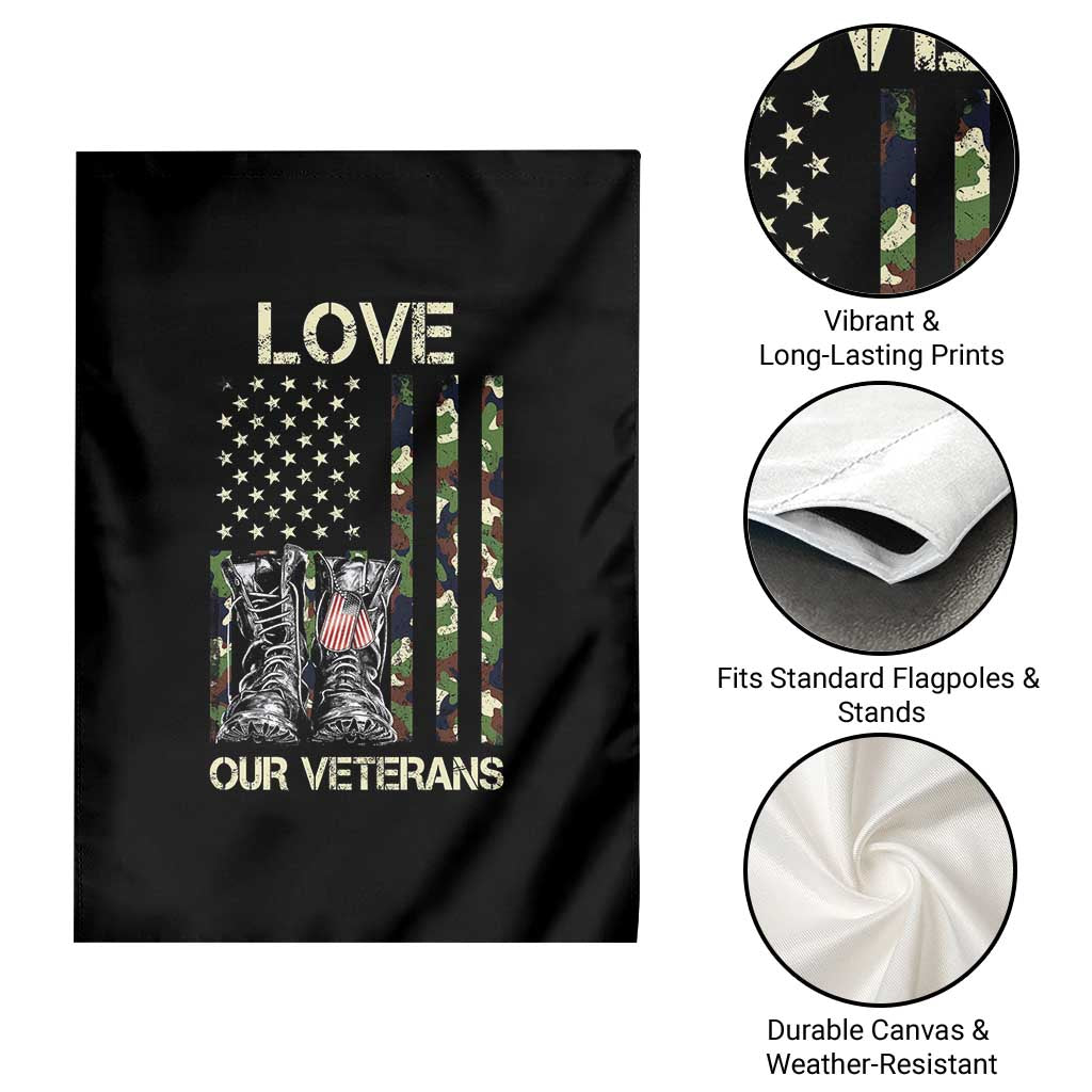 Love Our Veterans Garden Flag Camo American Flag Military Supportive Veterans Day TS10 Print Your Wear