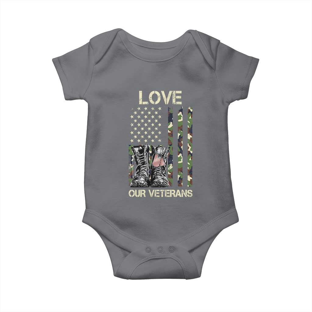 Love Our Veterans Baby Onesie Camo American Flag Military Supportive Veterans Day TS10 Charcoal Print Your Wear