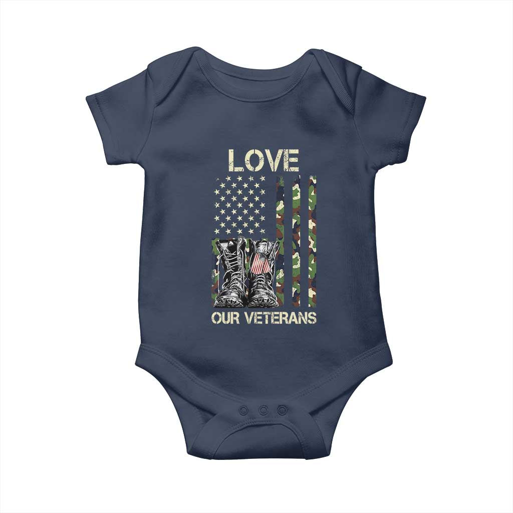 Love Our Veterans Baby Onesie Camo American Flag Military Supportive Veterans Day TS10 Navy Print Your Wear