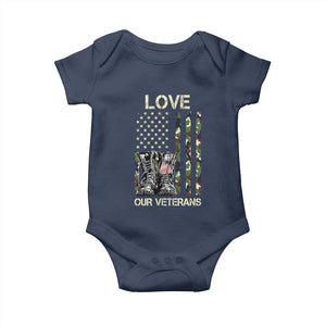 Love Our Veterans Baby Onesie Camo American Flag Military Supportive Veterans Day TS10 Navy Print Your Wear
