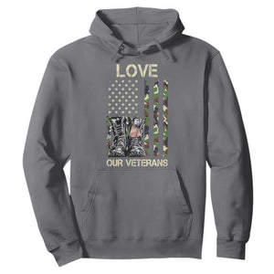 Love Our Veterans Hoodie Camo American Flag Military Supportive Veterans Day TS10 Charcoal Print Your Wear