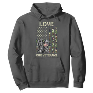 Love Our Veterans Hoodie Camo American Flag Military Supportive Veterans Day TS10 Dark Heather Print Your Wear