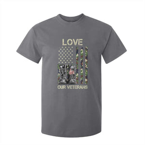 Love Our Veterans T Shirt For Kid Camo American Flag Military Supportive Veterans Day TS10 Charcoal Print Your Wear