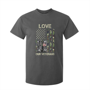 Love Our Veterans T Shirt For Kid Camo American Flag Military Supportive Veterans Day TS10 Dark Heather Print Your Wear