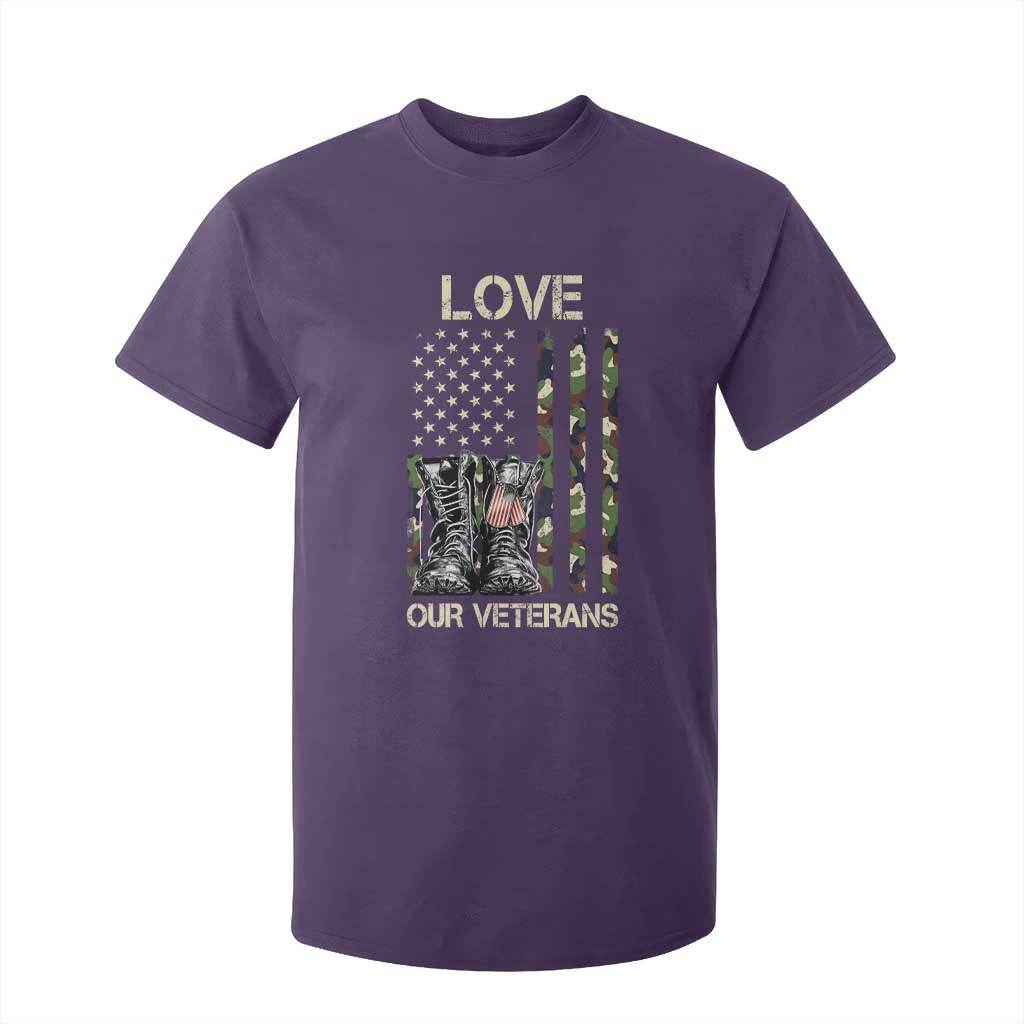 Love Our Veterans T Shirt For Kid Camo American Flag Military Supportive Veterans Day TS10 Purple Print Your Wear