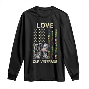 Love Our Veterans Long Sleeve Shirt Camo American Flag Military Supportive Veterans Day TS10 Black Print Your Wear