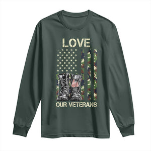 Love Our Veterans Long Sleeve Shirt Camo American Flag Military Supportive Veterans Day TS10 Dark Forest Green Print Your Wear