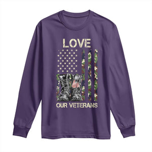 Love Our Veterans Long Sleeve Shirt Camo American Flag Military Supportive Veterans Day TS10 Purple Print Your Wear