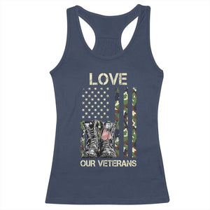 Love Our Veterans Racerback Tank Top Camo American Flag Military Supportive Veterans Day TS10 Navy Print Your Wear