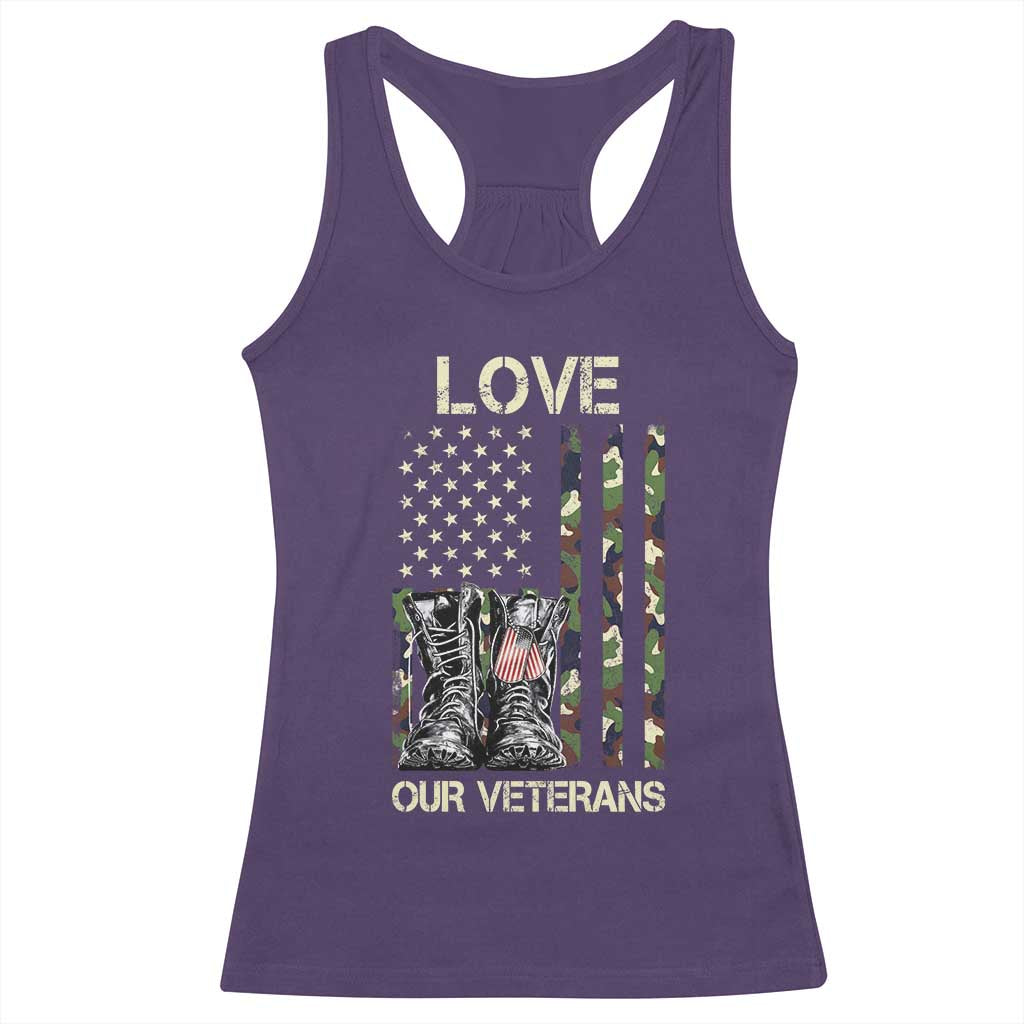 Love Our Veterans Racerback Tank Top Camo American Flag Military Supportive Veterans Day TS10 Purple Print Your Wear