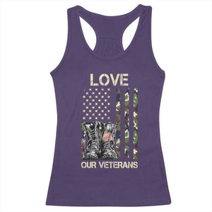 Love Our Veterans Racerback Tank Top Camo American Flag Military Supportive Veterans Day TS10 Purple Print Your Wear