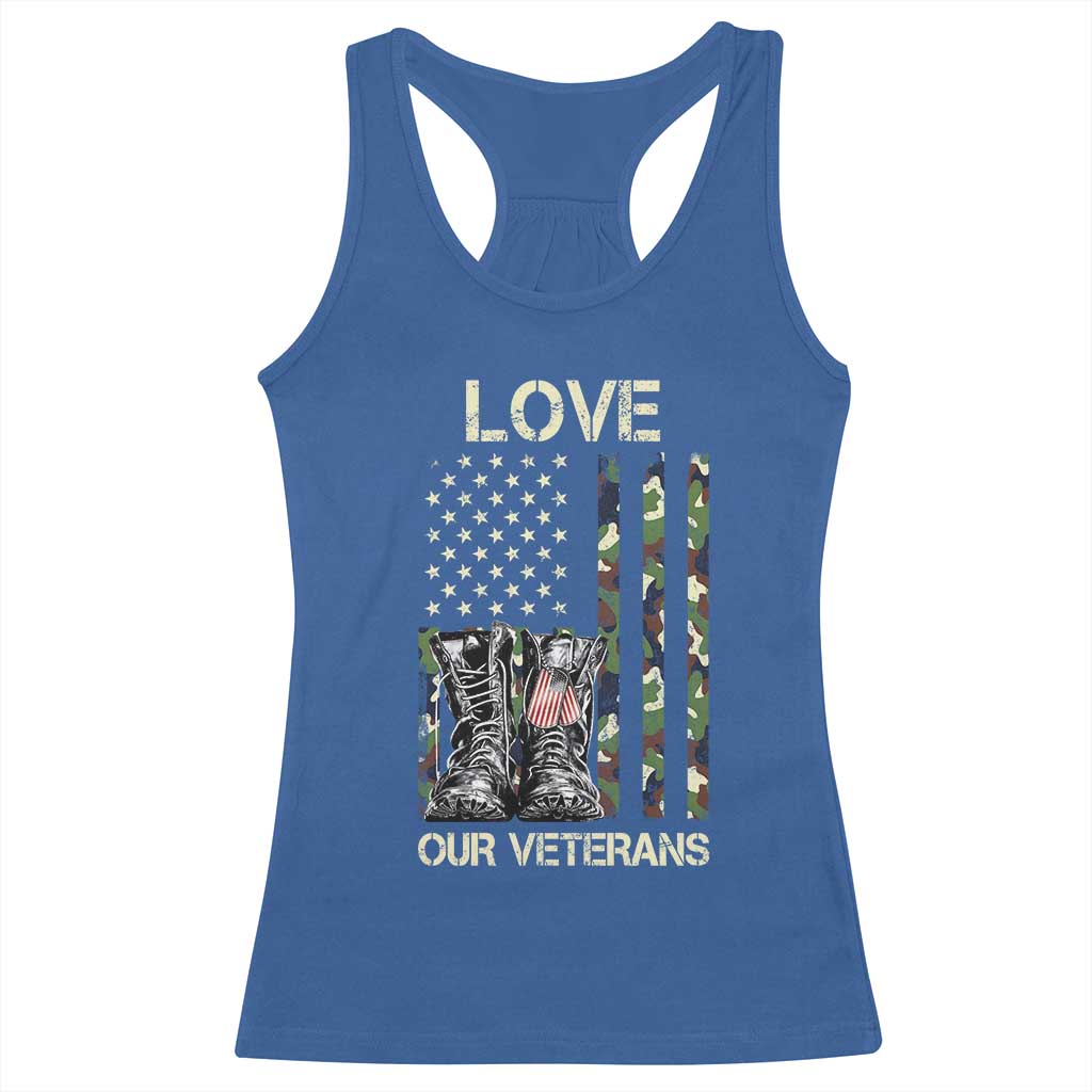 Love Our Veterans Racerback Tank Top Camo American Flag Military Supportive Veterans Day TS10 Royal Blue Print Your Wear