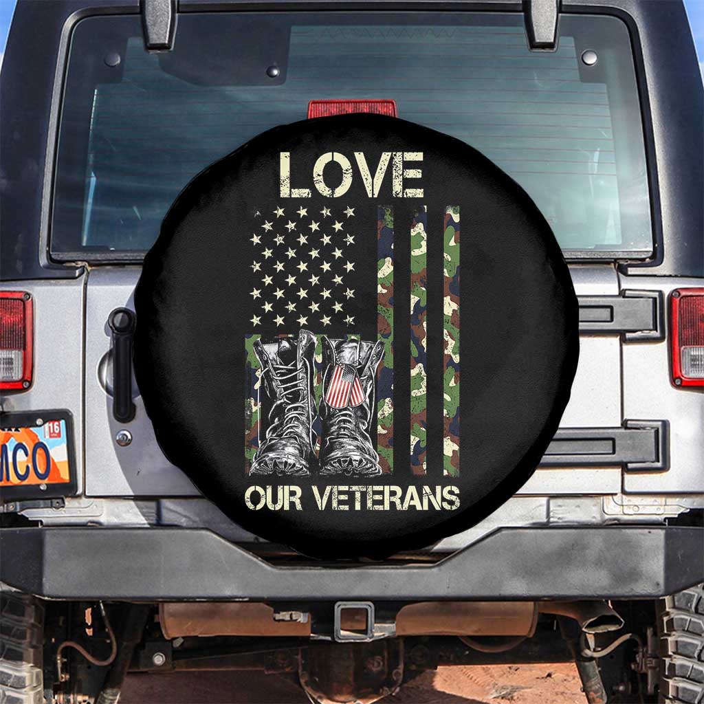 Love Our Veterans Spare Tire Cover Camo American Flag Military Supportive Veterans Day TS10 No hole Black Print Your Wear