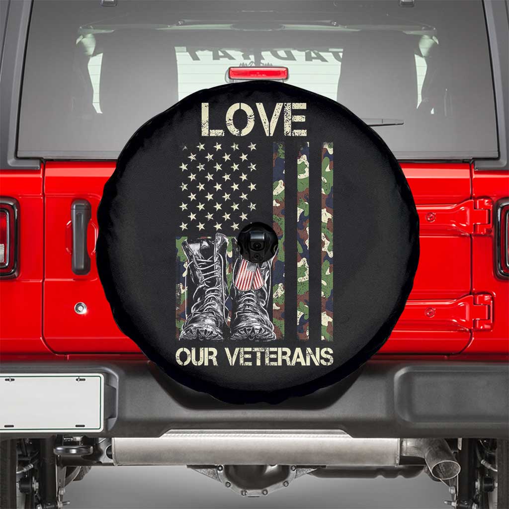 Love Our Veterans Spare Tire Cover Camo American Flag Military Supportive Veterans Day TS10 Black Print Your Wear