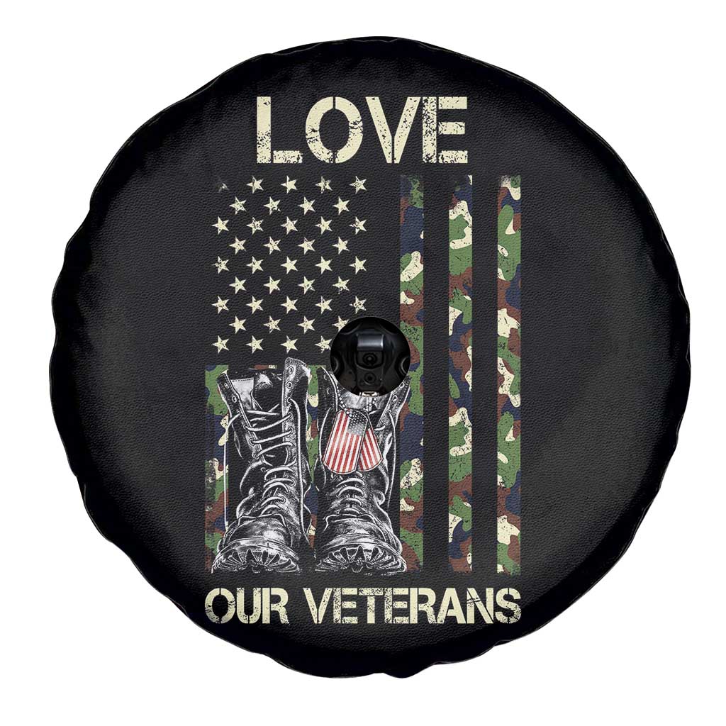 Love Our Veterans Spare Tire Cover Camo American Flag Military Supportive Veterans Day TS10 Print Your Wear
