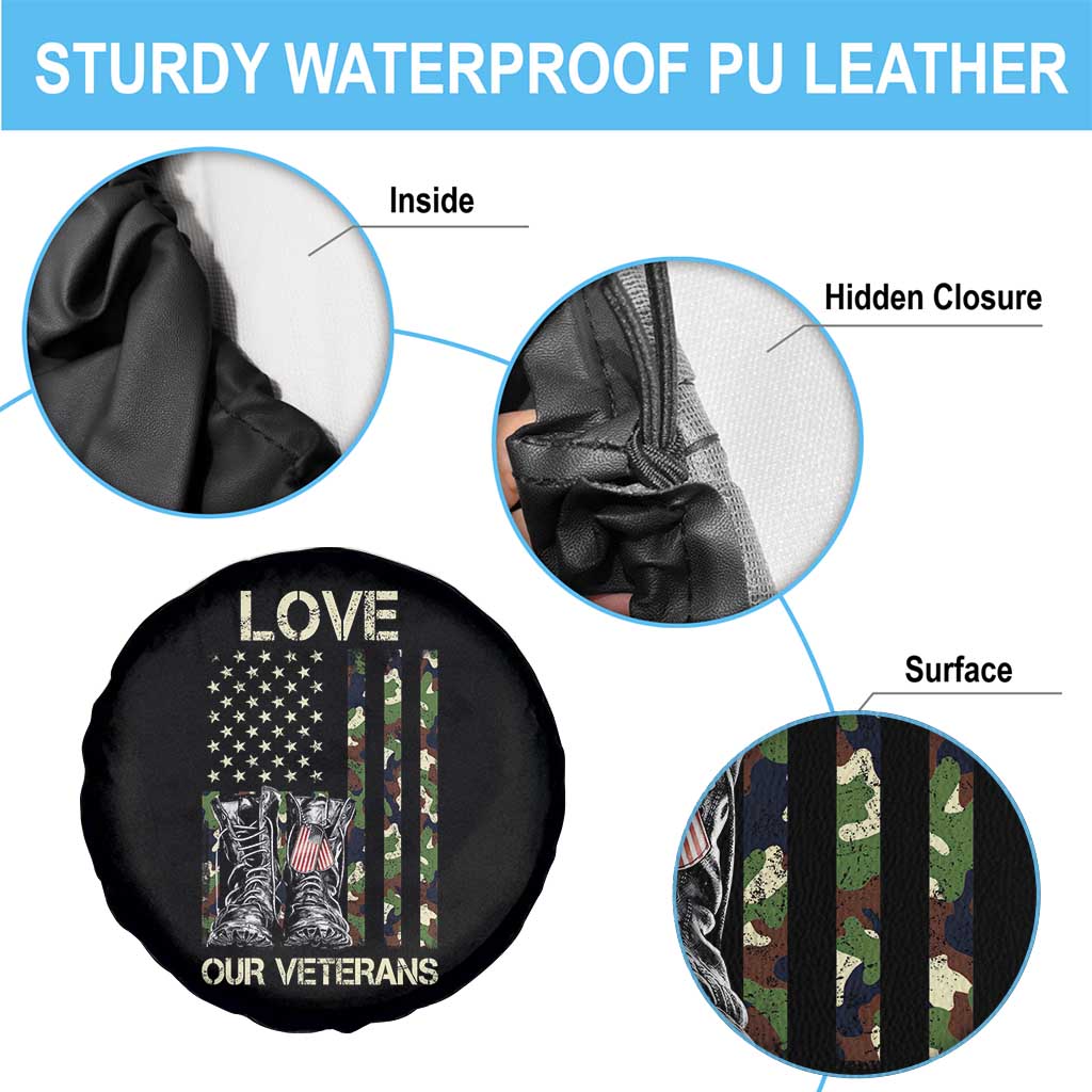 Love Our Veterans Spare Tire Cover Camo American Flag Military Supportive Veterans Day TS10 Print Your Wear