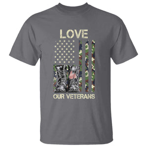 Love Our Veterans T Shirt Camo American Flag Military Supportive Veterans Day TS10 Charcoal Print Your Wear