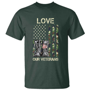 Love Our Veterans T Shirt Camo American Flag Military Supportive Veterans Day TS10 Dark Forest Green Print Your Wear