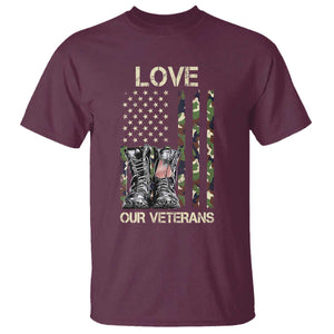 Love Our Veterans T Shirt Camo American Flag Military Supportive Veterans Day TS10 Maroon Print Your Wear