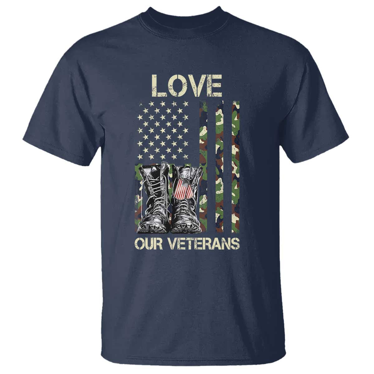 Love Our Veterans T Shirt Camo American Flag Military Supportive Veterans Day TS10 Navy Print Your Wear