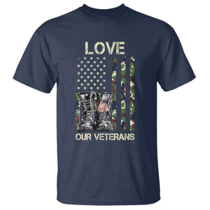 Love Our Veterans T Shirt Camo American Flag Military Supportive Veterans Day TS10 Navy Print Your Wear
