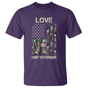 Love Our Veterans T Shirt Camo American Flag Military Supportive Veterans Day TS10 Purple Print Your Wear