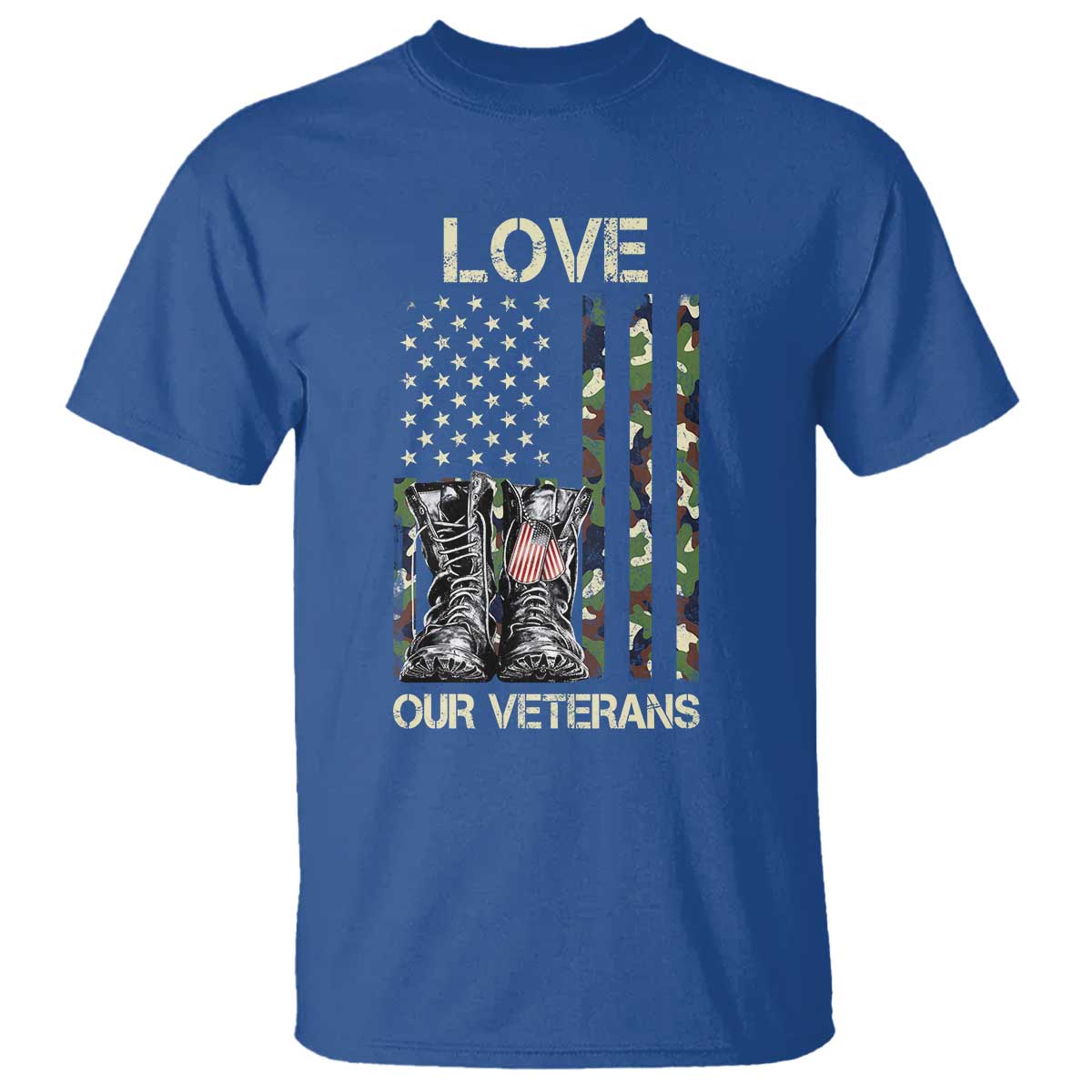 Love Our Veterans T Shirt Camo American Flag Military Supportive Veterans Day TS10 Royal Blue Print Your Wear