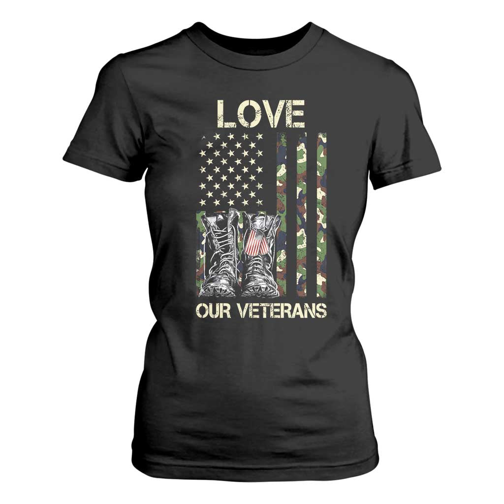 Love Our Veterans T Shirt For Women Camo American Flag Military Supportive Veterans Day TS10 Black Print Your Wear