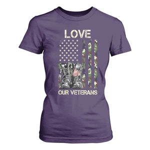 Love Our Veterans T Shirt For Women Camo American Flag Military Supportive Veterans Day TS10 Purple Print Your Wear
