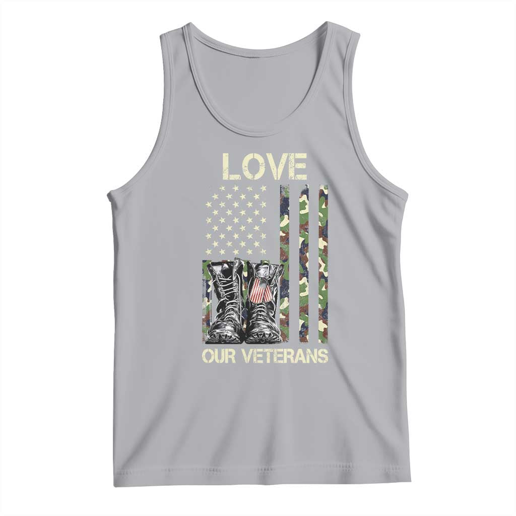 Love Our Veterans Tank Top Camo American Flag Military Supportive Veterans Day TS10 Athletic Heather Print Your Wear