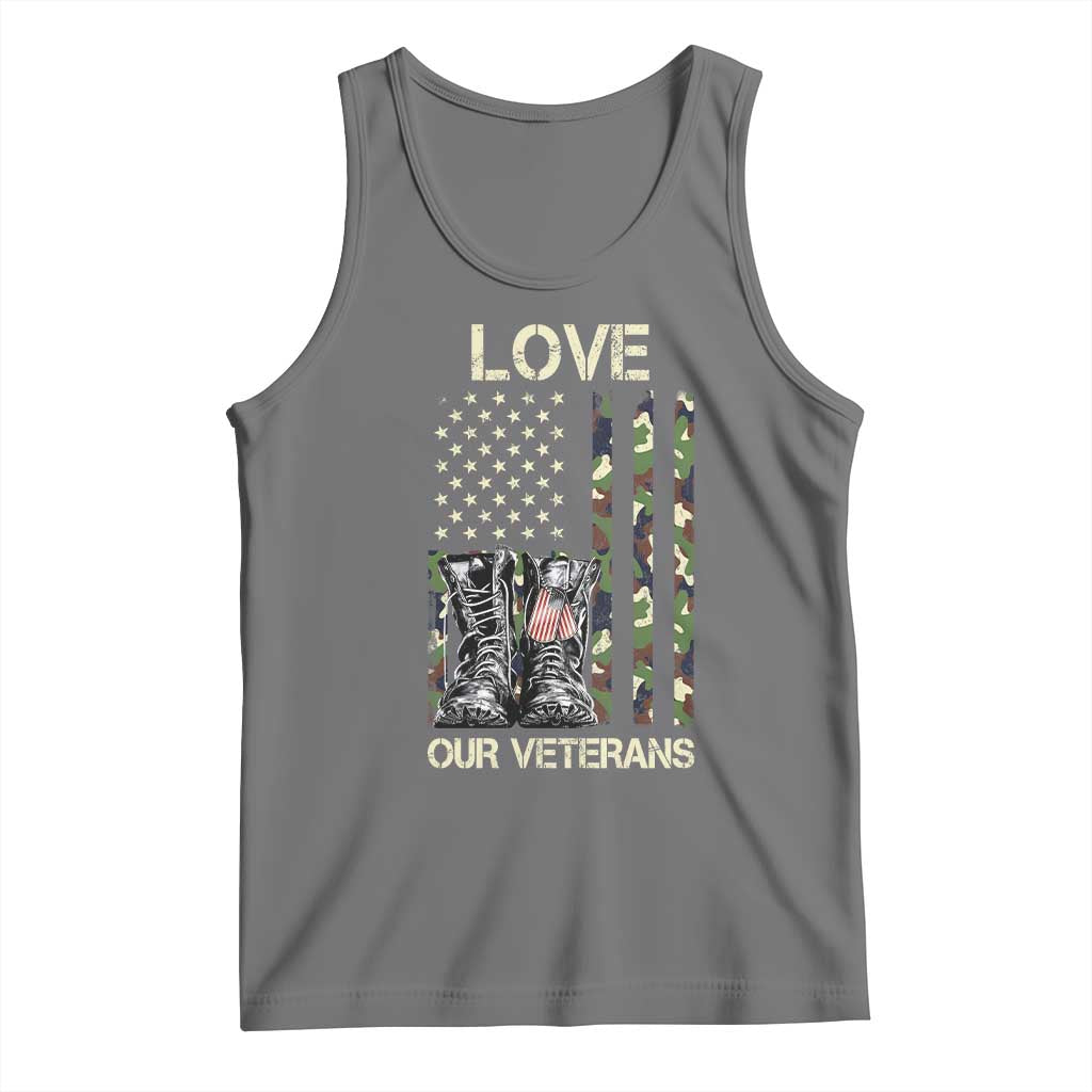 Love Our Veterans Tank Top Camo American Flag Military Supportive Veterans Day TS10 Black Heather Print Your Wear