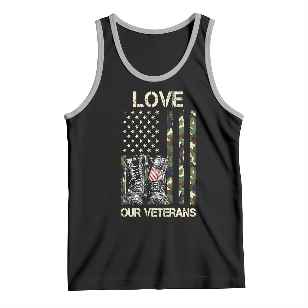 Love Our Veterans Tank Top Camo American Flag Military Supportive Veterans Day TS10 Black Athletic Heather Print Your Wear