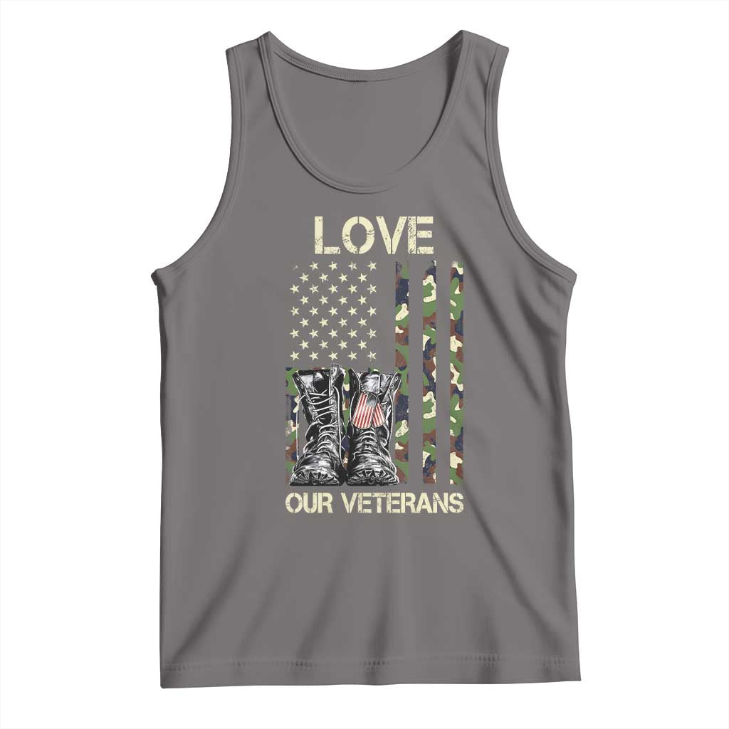 Love Our Veterans Tank Top Camo American Flag Military Supportive Veterans Day TS10 Deep Heather Print Your Wear