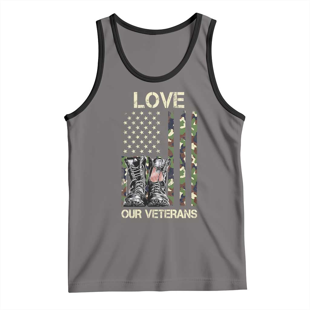 Love Our Veterans Tank Top Camo American Flag Military Supportive Veterans Day TS10 Deep Heather Black Print Your Wear