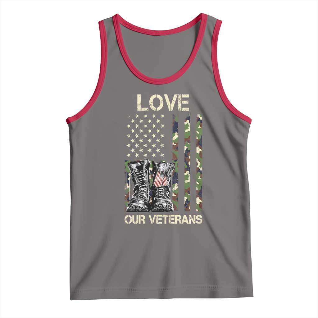 Love Our Veterans Tank Top Camo American Flag Military Supportive Veterans Day TS10 Deep Heather Red Print Your Wear