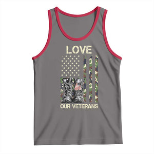 Love Our Veterans Tank Top Camo American Flag Military Supportive Veterans Day TS10 Deep Heather Red Print Your Wear