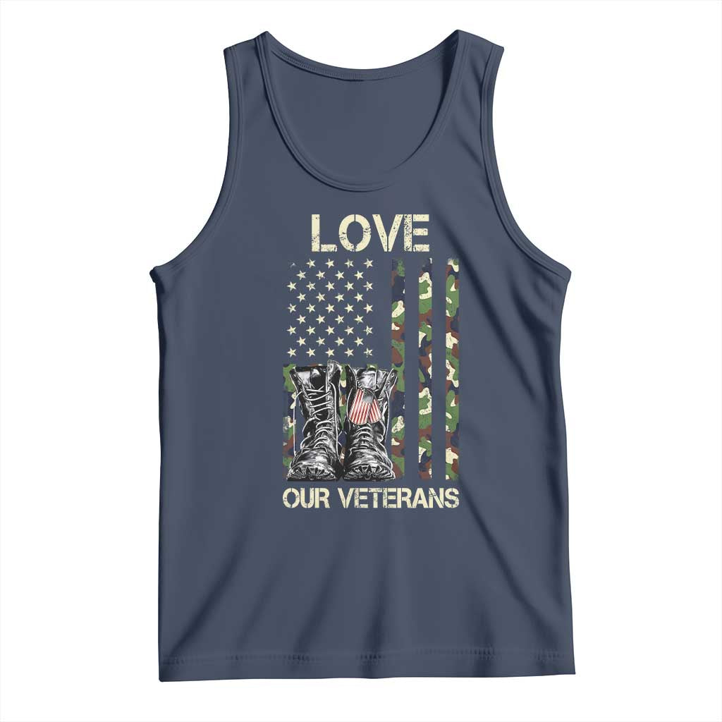 Love Our Veterans Tank Top Camo American Flag Military Supportive Veterans Day TS10 Navy Print Your Wear