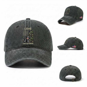 Love Our Veterans Washed Cotton Baseball Cap Camo American Flag Military Supportive Veterans Day TS10 Washed Cap Universal Fit Dark Green Print Your Wear