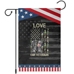 Love Our Veterans Garden Flag Camo American Flag Military Supportive Veterans Day TS10 Distressed Black Blue Print Your Wear
