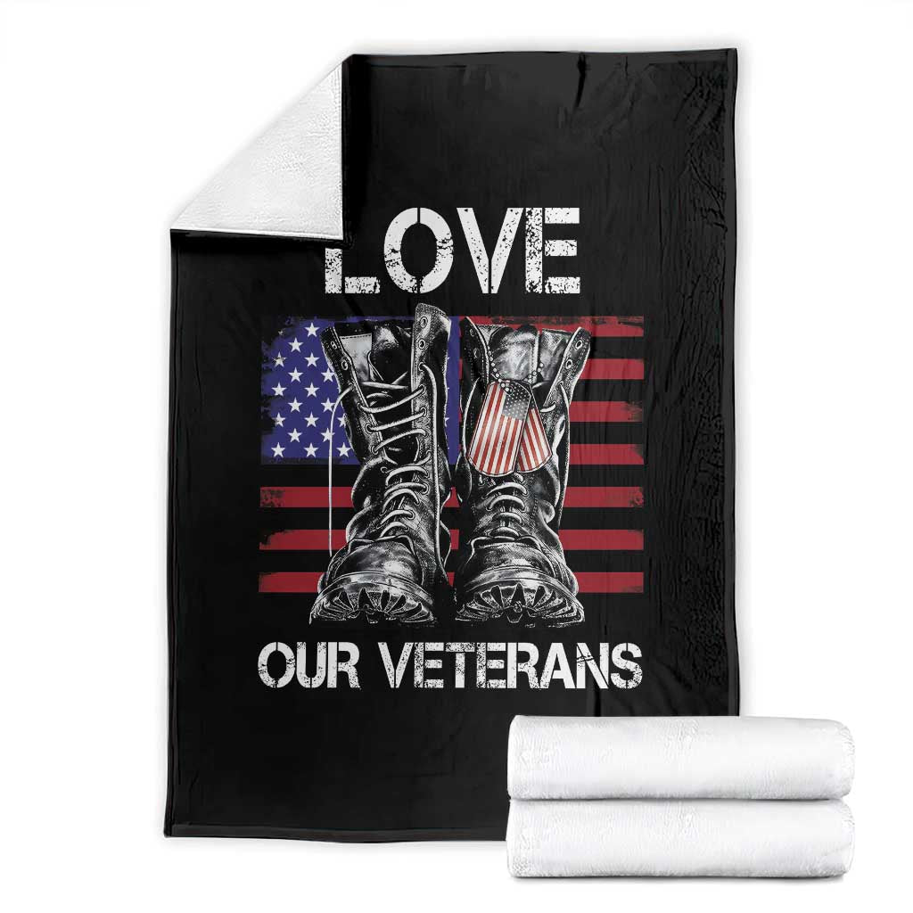 Love Our Veterans Throw Blanket American Flag Military Supportive Veterans Day TS10 Black Print Your Wear