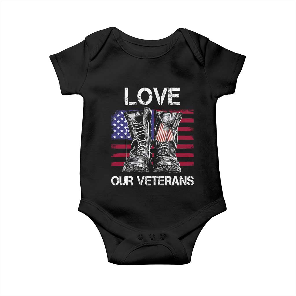 Love Our Veterans Baby Onesie American Flag Military Supportive Veterans Day TS10 Black Print Your Wear