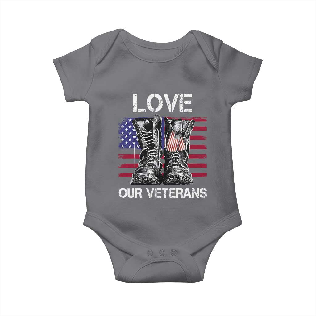 Love Our Veterans Baby Onesie American Flag Military Supportive Veterans Day TS10 Charcoal Print Your Wear
