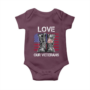 Love Our Veterans Baby Onesie American Flag Military Supportive Veterans Day TS10 Maroon Print Your Wear