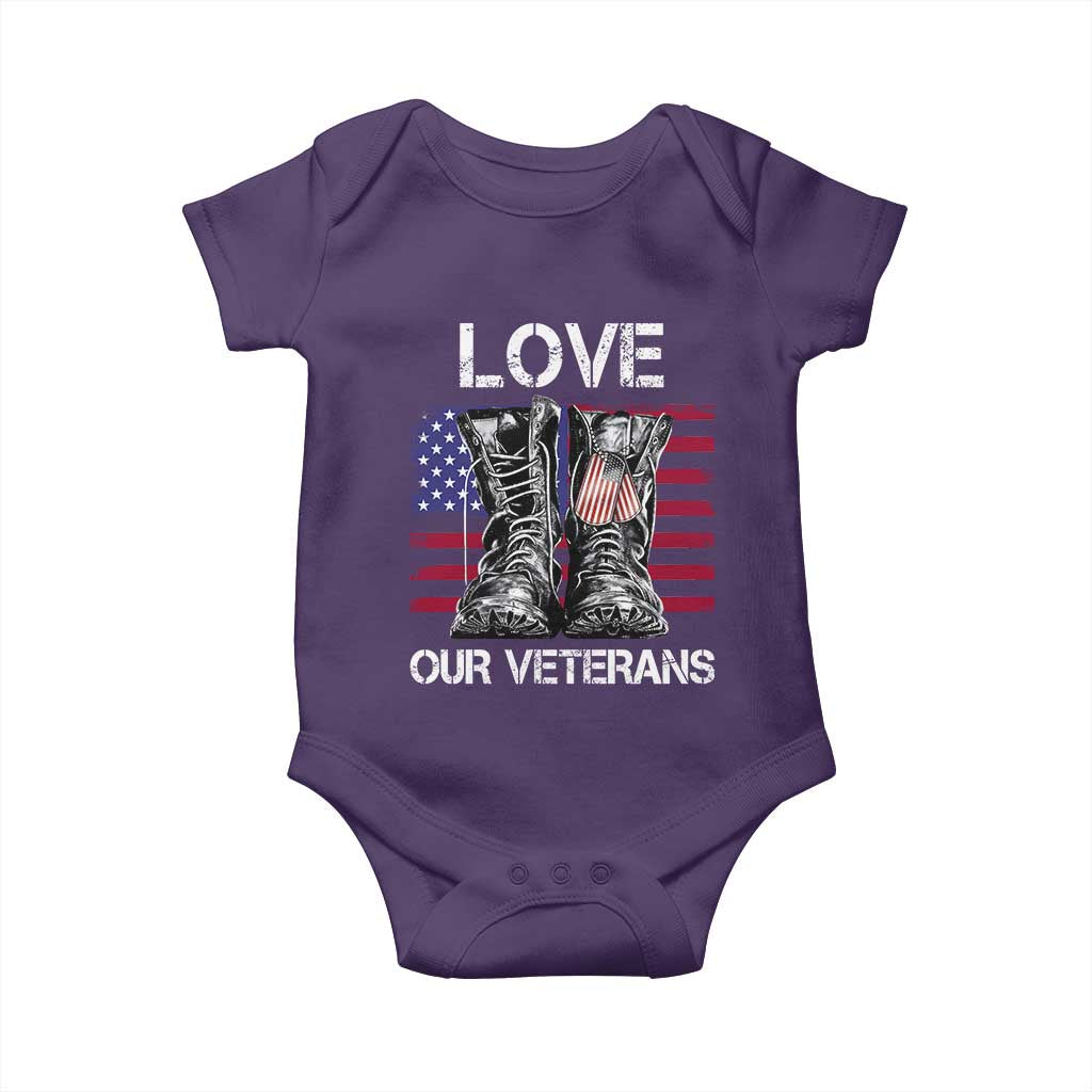 Love Our Veterans Baby Onesie American Flag Military Supportive Veterans Day TS10 Purple Print Your Wear