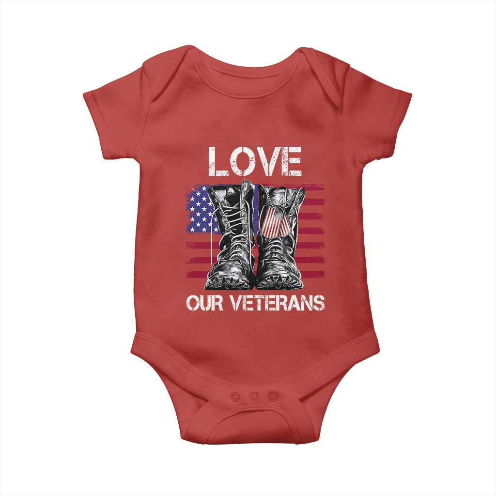 Love Our Veterans Baby Onesie American Flag Military Supportive Veterans Day TS10 Red Print Your Wear