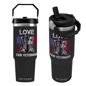 Love Our Veterans Flip Straw Tumbler American Flag Military Supportive Veterans Day TS10 One Size: 30 oz Black Print Your Wear