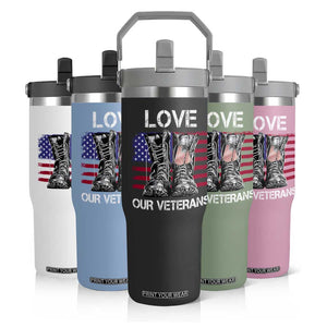 Love Our Veterans Flip Straw Tumbler American Flag Military Supportive Veterans Day TS10 Print Your Wear