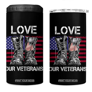 Love Our Veterans 4 in 1 Can Cooler Tumbler American Flag Military Supportive Veterans Day TS10 One Size: 16 oz Black Print Your Wear